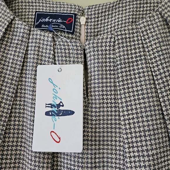 Johnnie-O retro look pintuck front LS houndstooth gray lined silk mini dress XXL - Picture 3 of 16